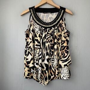 Mobwife Glam Size Medium Tiger Print Tiered Beaded Tank Top Old Money Goblincore
